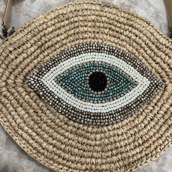 Beaded Evil Eye Raffia Crossbody Bag - Picture 1 of 7